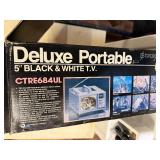 This Broksonic Deluxe Portable 5" Black and White TV (Model CTRE684UL) is a vintage electronic collectible