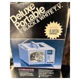 This Broksonic Deluxe Portable 5" Black and White TV (Model CTRE684UL) is a vintage electronic collectible