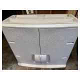 white resin storage wall cabinet- Rubbermaid FastTrack model