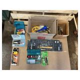 Large Mixed Tool Lot – Hand Tools, Socket Set, Staple Gun, Drain Auger & More