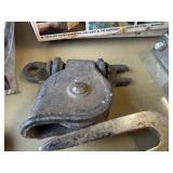 Box of various tools, grinding wheel, c clamps and more