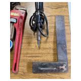 Box of fasteners, tie downs, wrenches and various.