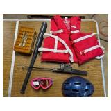 Sport Lot , tackle box, goggles , bike helmet , life vest