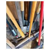 Lot of shovels, rakes garden claw