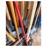 Lot of shovels, rakes garden claw