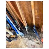 Lot of shovels, rakes garden claw