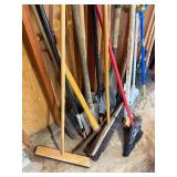 Lot of shovels, rakes garden claw