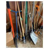 Huge lot of yard tools, rakes, garden claws edges