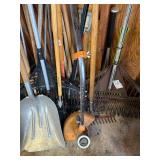 Huge lot of yard tools, rakes, garden claws edges