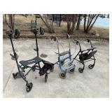 Mobility Aid Lot – (3) Rollator Walkers w/ Seats, Storage & Accessories