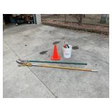 Yard & Utility Tool Lot – Pole Pruner, Extension Pole, Safety Cone, Drain Auger & More