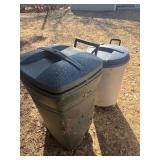 Two Rubbermaid garbage containers