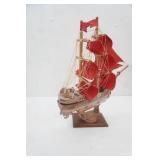 Vintage Wooden Pirate Ship Model 17.5" tall by 16.5" long
