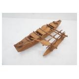 Vintage hand-carved wooden model. Polynesian Outrigger Canoe. Vaka / Wa