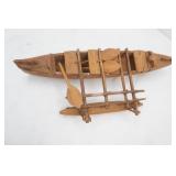 Vintage hand-carved wooden model. Polynesian Outrigger Canoe. Vaka / Wa