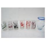 Vintage 1950s Hazel Atlas Glass Tumblers "Sing Along" Series, Hand-Blown Cobalt Blue Rim Vase