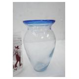 Vintage 1950s Hazel Atlas Glass Tumblers "Sing Along" Series, Hand-Blown Cobalt Blue Rim Vase