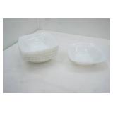 Vintage white milk glass square bowls (6ct) Scalloped Edge diamond hobnail texture