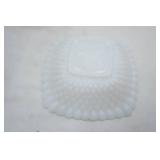 Vintage white milk glass square bowls (6ct) Scalloped Edge diamond hobnail texture