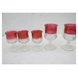 (5ct) Vintage Tiffin Franciscan Kings Crown Ruby Thumbprint Footed Cordial Wine Glasses