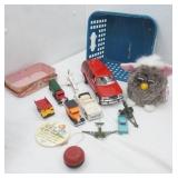 Basket of Vintage Toys and Diecast Metal Cars