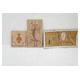Navajo Sand Paintings. One on bark, 2 on pressed wood