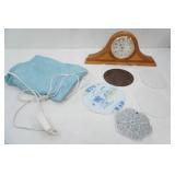 Ducks Unlimited Mantle Clock, Glass & Metal Trivets, Heating Pad