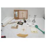 Collectibles. Crystal Glass Crucifix Candle Holders, Vintage Prints, Serenity Prayer