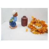 Vintage Ceramic Vase, Vintage Ceramic Sailor Boy Statue 16" tall, Golden Maple Leaf Branches (artificial)
