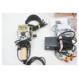 Electronics Lot: Bass Angler TV game, converter boxes, cable cords, HDMI cord, camera cords, AV cords