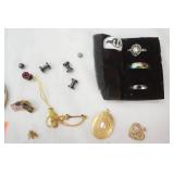 Jewelry Lot: Assorted Costume Jewelry. Gaged Earrings & Stretcher, Vintage Norwegian Power Pin