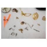 Jewelry Lot: Assorted Costume Jewelry. Gaged Earrings & Stretcher, Vintage Norwegian Power Pin