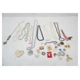 Jewelry Lot: Assorted Costume Jewelry. Beaded Necklaces, Earrings, Pins, Broaches