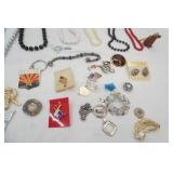 Jewelry Lot: Assorted Costume Jewelry. Beaded Necklaces, Earrings, Pins, Broaches