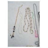 Jewelry Lot: Assorted Costume Jewelry. Beaded Necklaces, Earrings, Pins, Broaches