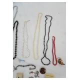 Jewelry Lot: Assorted Costume Jewelry. Beaded Necklaces, Earrings, Pins, Broaches
