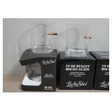 Set of Four Lucky Shot Whiskey Glasses with Embedded Bullet - Iwo Jima Flag