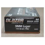 50 CCI Blazer Brass 9mm Luger 115 Gr FMJ Ammo