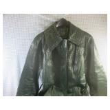 (RCK) Vintage Green Leather Long Co...