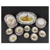 Spode Wildlife Transferware Dinnerware Set - Brown Floral Border with Birds & Animals