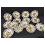 Spode Wildlife Transferware Dinnerware Set - Brown Floral Border with Birds & Animals