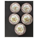 Spode Wildlife Transferware Dinnerware Set - Brown Floral Border with Birds & Animals