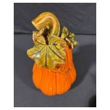 Pumpkin Ceramic Vases With Leaves & Black-Leaf Bowls Set - 5 Pieces