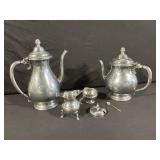 Silver Plate Tea Set - 2 Teapots, Creamer, Sugar Bowl & Lid