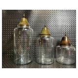 Vintage Glass Apothecary Jars - 3-Piece Set with Brass Cone Lids