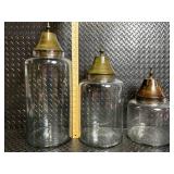 Vintage Glass Apothecary Jars - 3-Piece Set with Brass Cone Lids