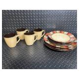 Mikasa Gourmet Basics Horizon Red Mugs (4) & Plates (3) - Stoneware