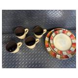 Mikasa Gourmet Basics Horizon Red Mugs (4) & Plates (3) - Stoneware