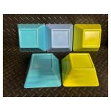 Colorful Plastic Dinnerware Set - Square Bowls, Turquoise Rounds & Rainbow Tumblers