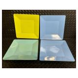 Colorful Plastic Dinnerware Set - Square Bowls, Turquoise Rounds & Rainbow Tumblers